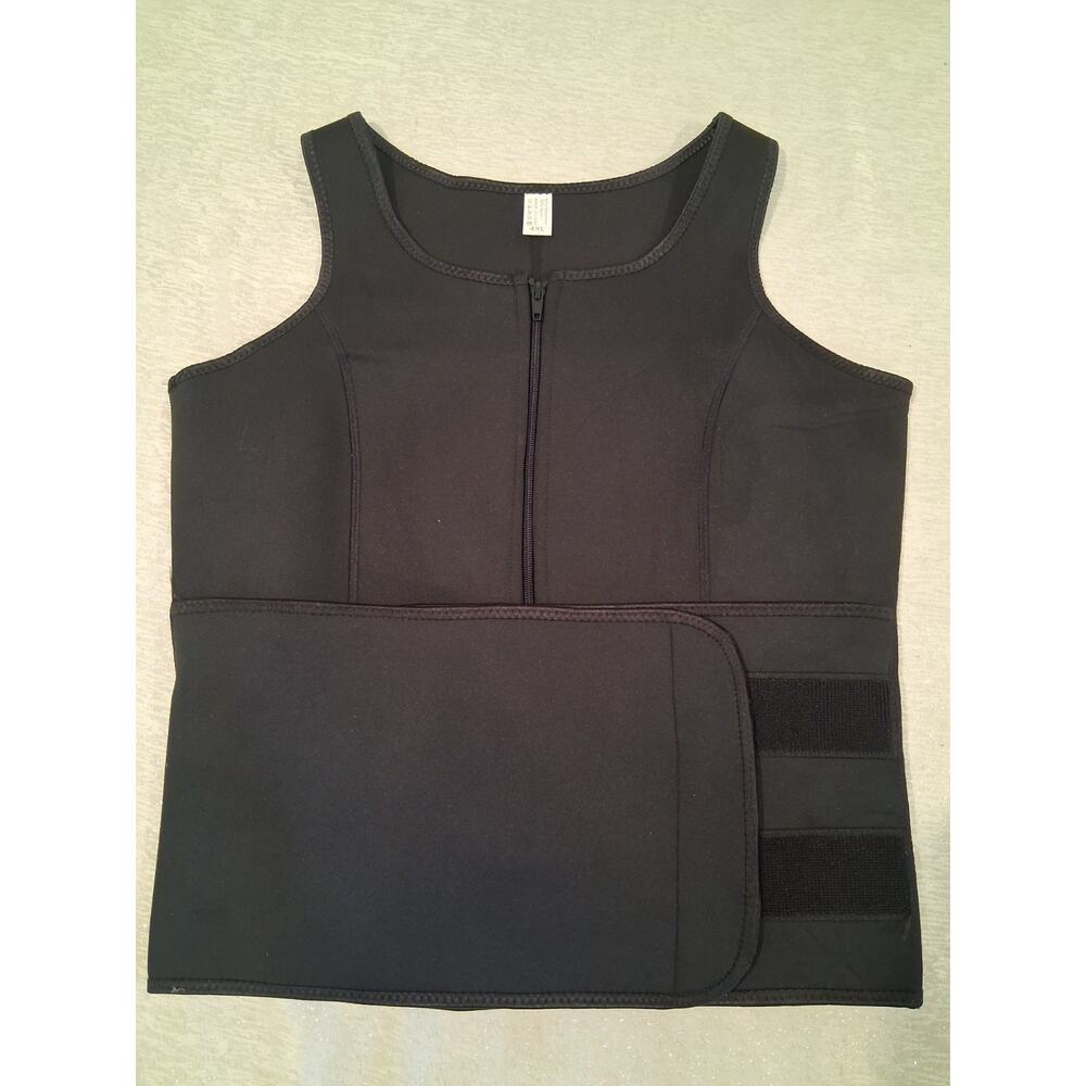 Neoprene Sauna Sweat Vest Waist Trainer Shaper Pocket Double Belt Zipper Tank...